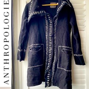 Anthropologie Guinevere Wool Black Coat/Long Jacket/Cardigan